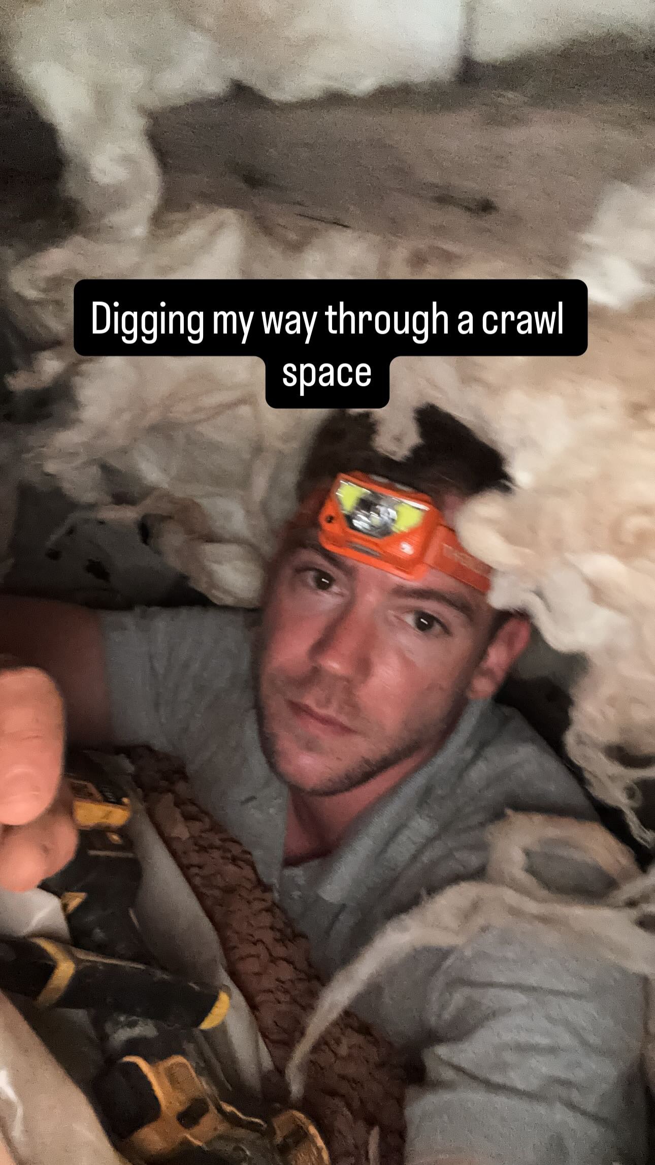 Working through a crawl space on an urgent repair