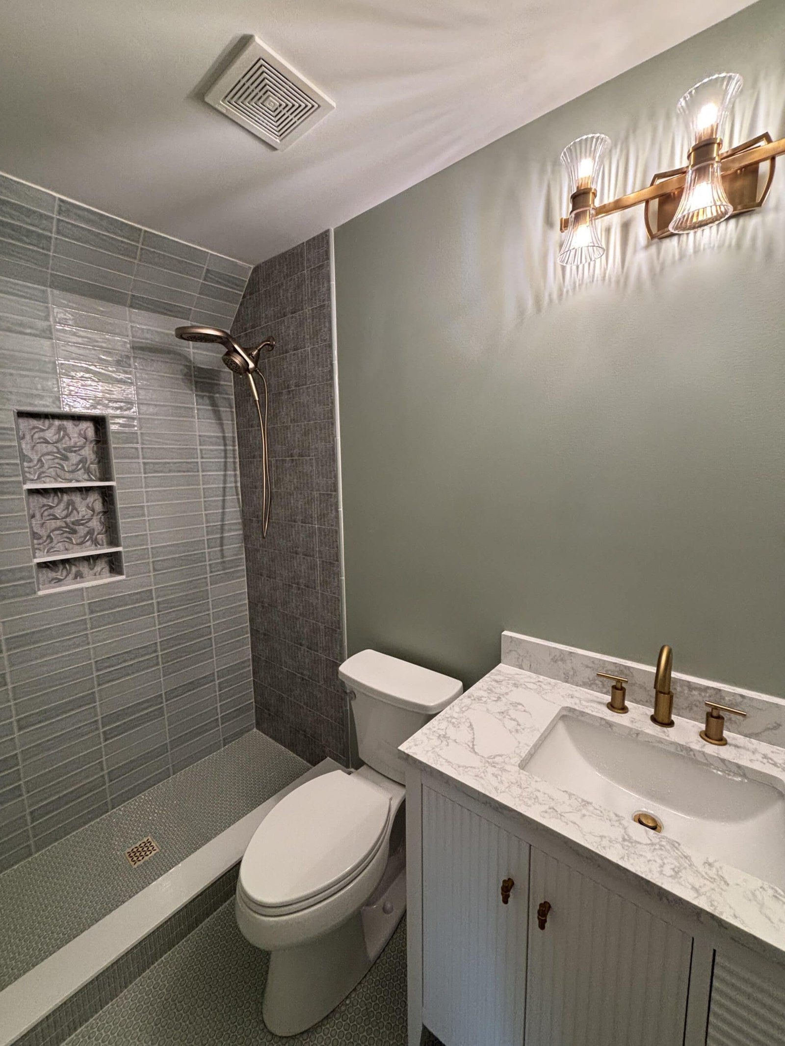 Finished bathroom with new fixtures installed